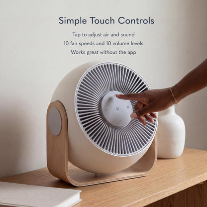 SNOOZ Breez 2 Smart Cooling Fan for Bedroom & White Noise Machine, 380 CFM Premium Bedroom Fan, 10 Fan Speeds, 10 White Noise Levels, App Remote, Timer, Scheduling, Auto Temp, Real Wood Base