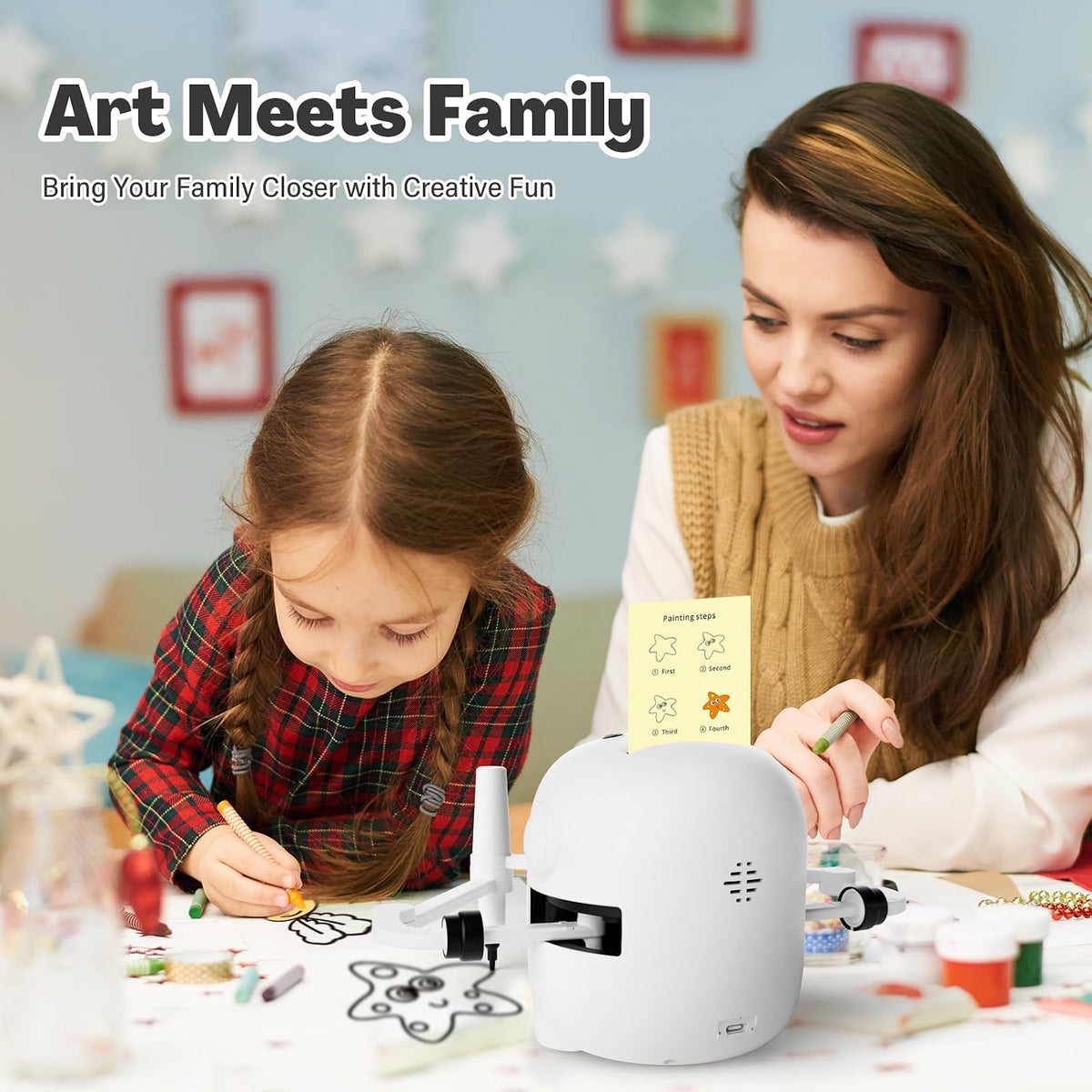 RIVGOT Drawing Robot for Kids with 150 Cards, Voice Interactive Educational Drawing Machine, Montessori Painting Learning Toy with 12 Markers, 5 Pens & Reusable Drawing Board, Ages 3-8