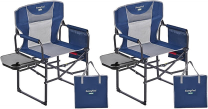 SUNNYFEEL Oversized Camping Chair Portable Directors Chairs with Side Table Heavy Duty Folding Lawn Chair for Adults 300LBS with Compact Size, Breathable Mesh, Pocket & Carry Bag for Outdoor, Lawn, RV