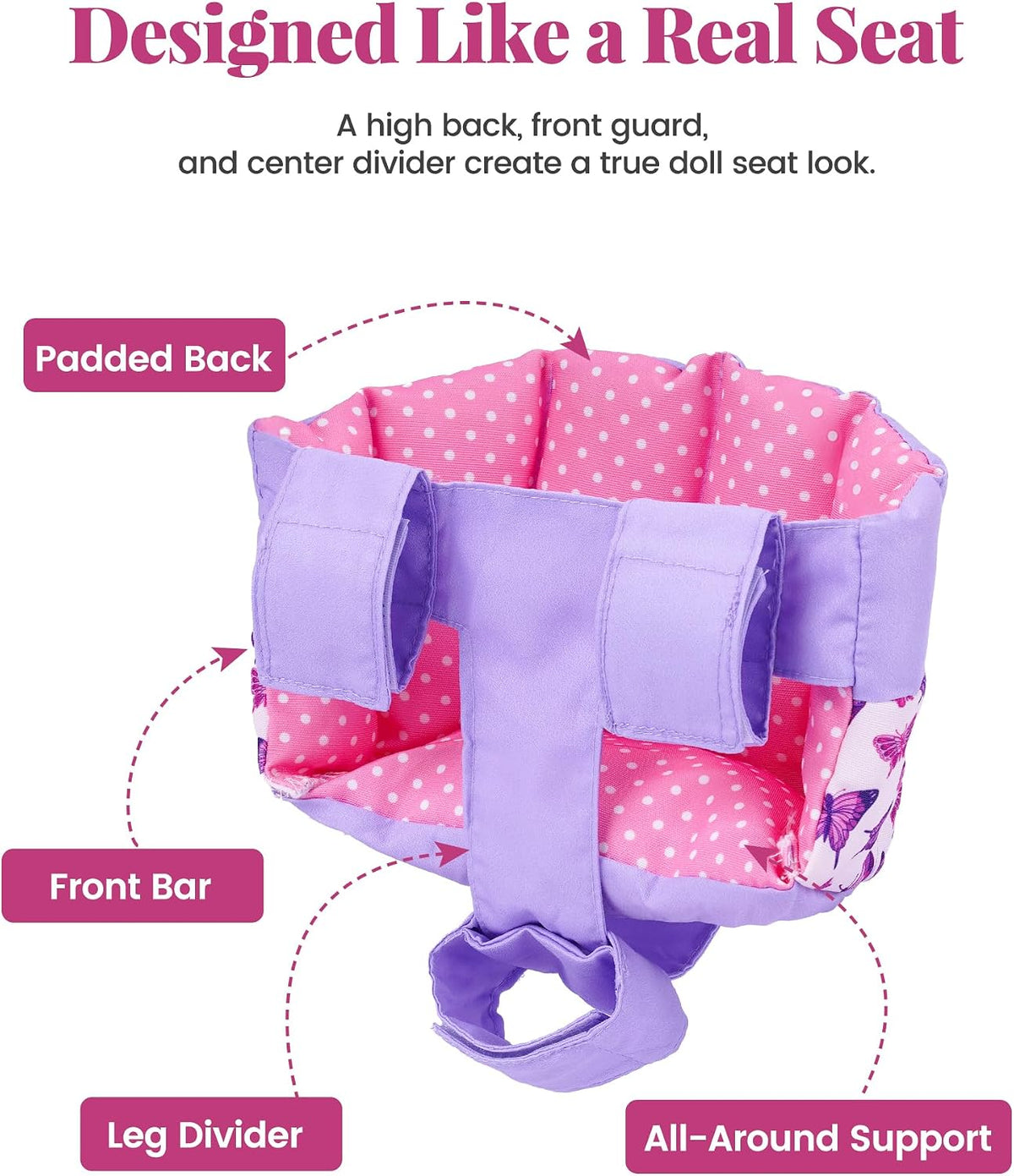 BABESIDE Doll Bike Seat for 12-Inch Dolls, Bicycle & Scooter Doll Carrier with Adjustable Straps, Soft Machine-Washable Fabric for Kids, 3.52 oz