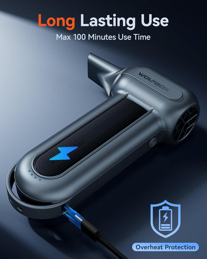 WOLFBOX MF100 Compressed Air Duster, 150000RPM Turbo Fan, 45 m/s Airflow 3-Gear Adjustable Speed, Type-C Fast Charging, Lightweight 0.66 lb, 5 Nozzles & 2 Brushes, For Computer Keyboard Car Outdoor