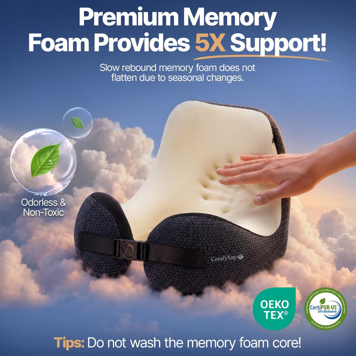 Versatile Travel Neck Pillow for Airplane [Patented], 9 Positions in 3 Techniques, Plane Pillow with Pure Memory Foam, Travel Pillow with HeadRest Flight Sleep, Travel Essential - Mercury