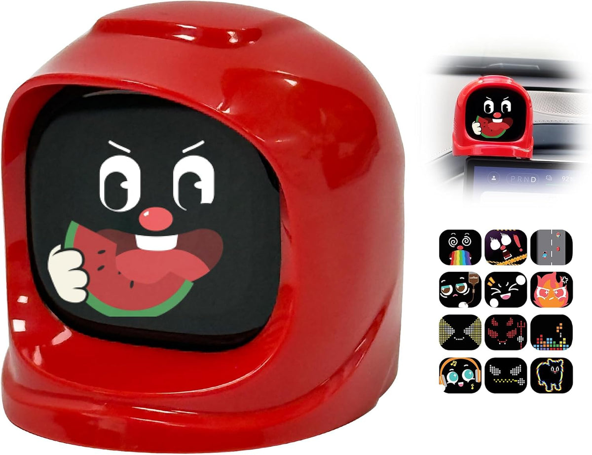 Smart Car Dashboard Robot Ornament, Car Gift (Red, Vibrant Sets) 300+ Dynamic Expressions with Sound Effects, Emotional Driving Companion, Built-in gyro sensor, APP & OTA update.