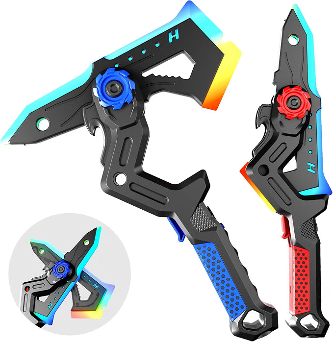 LYVENO 2-Pack Transforming Light Up Swords for Kids, Rechargeable LED Sword & Axe Toys with Mist Spray & Sound, Connectable Double-Bladed Role-Play Toys, Ages 8-12