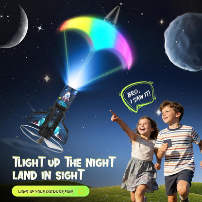 ZeroPhear RK2 Spinner Rocket Launcher for Kids, 200-Foot Self-Launching Rocket Toy with Parachute, LED Light, 2 Launch Modes, Rechargeable STEM Outdoor Toy, Cyan