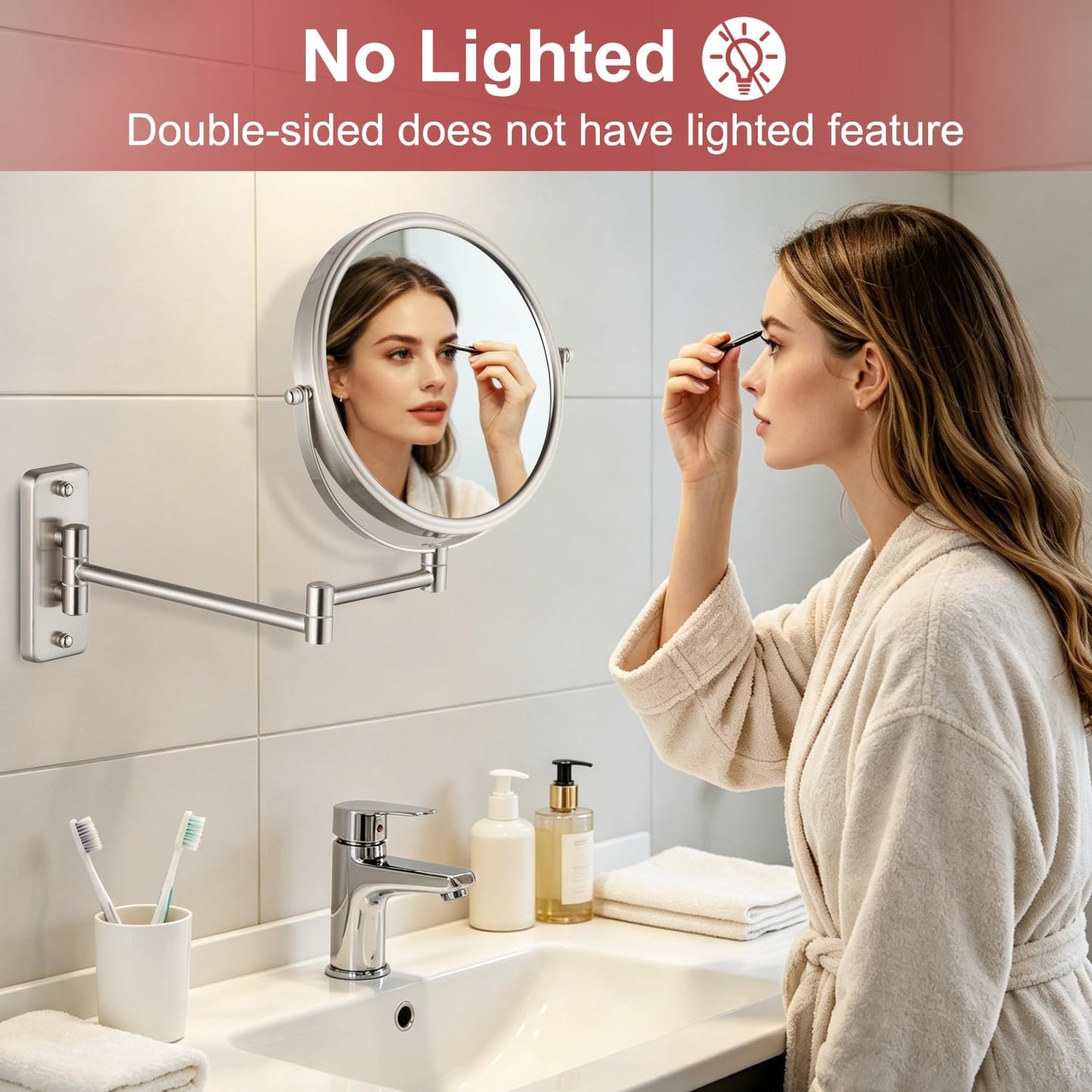 Wall Mounted Makeup Mirror, 1X/5X Magnifying Mirror Double Sided, 8 Inch Extendable Bathroom Mirror for Shaving, Nickel