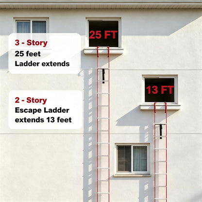 Hausse Retractable 2-Story Fire Escape Ladder | 13-Foot Aluminum Emergency Window Ladder, 12-Step Slip-Resistant Rungs, 1000 lb Capacity