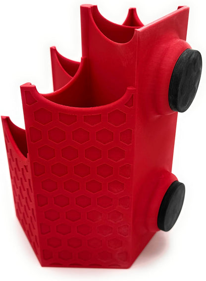 HyperionFlo Essentials Magnetic Zip Tie Holder Tool Organizer, Rubberized Magnetic Grip, Tall Multi-Pocket Storage, Red