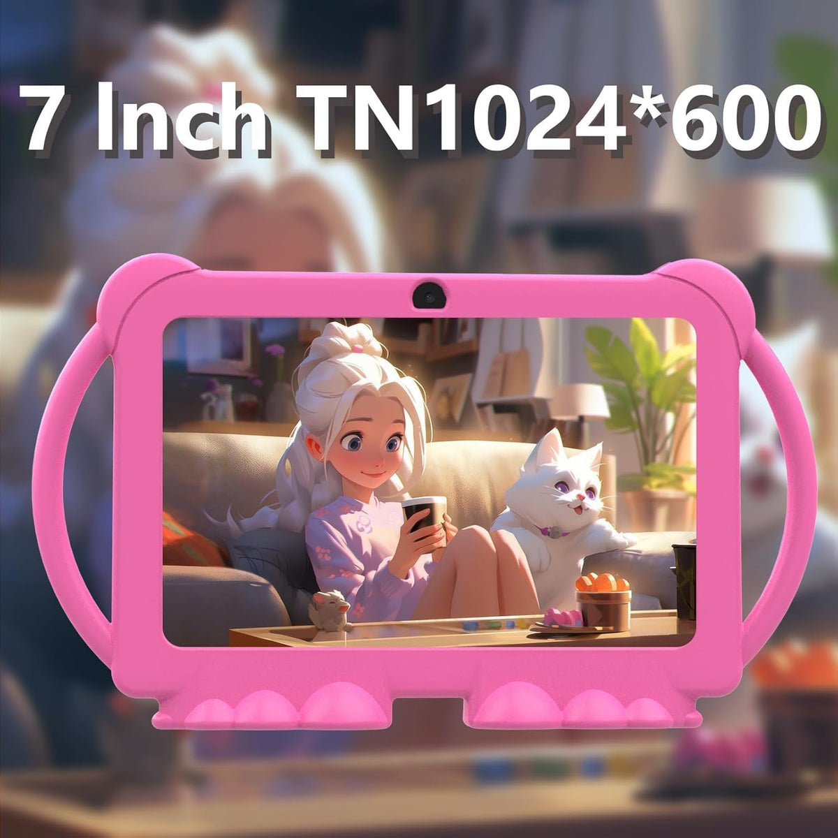 PEICHENG PCQ8 Kids Tablet 7 Inch, Android 12, 4GB RAM 32GB ROM, Parental Control, Dual Camera, IPS Touchscreen, Shockproof Case, Pink