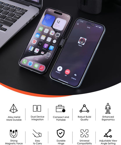 Twins Carry: Magnetic Dual-Phone Holder for iPhone & Android | Lightweight Solution for Professionals, Travelers & Gamers | Manage 2 Mobile Phones for Work, Personal Use (Black, General)