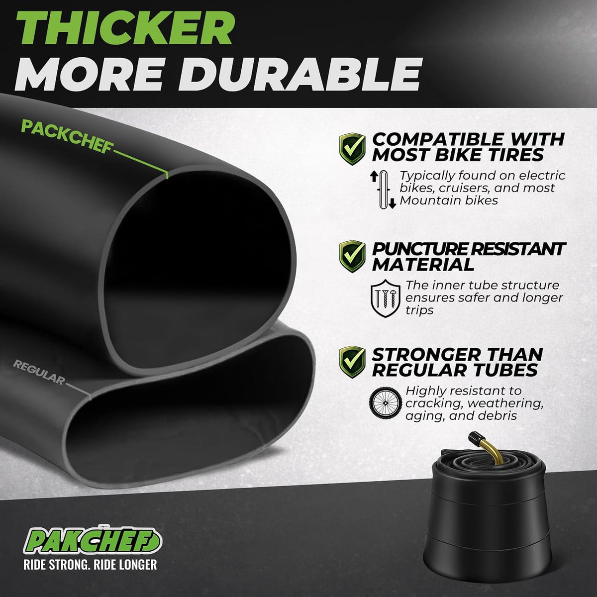 PAKCHEF 2-Pack 16 x 4.0 Fat Bike Inner Tubes, Heavy-Duty Butyl Rubber Tubes with 45-Degree Angled Schrader Valve for E-Bikes & Fat Tire Bikes