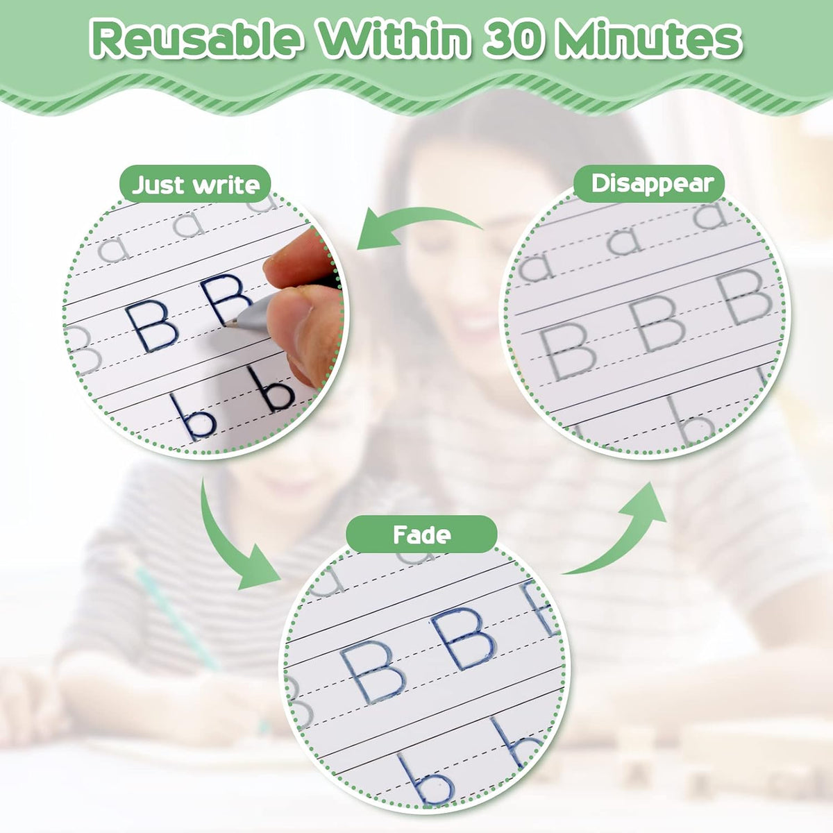 CosyCorner Magic Ink Copybooks for Kids, 4-Pack Reusable Handwriting Workbooks with 3D Grooves, Pen Holding Aid, Letters, Numbers & Math Practice