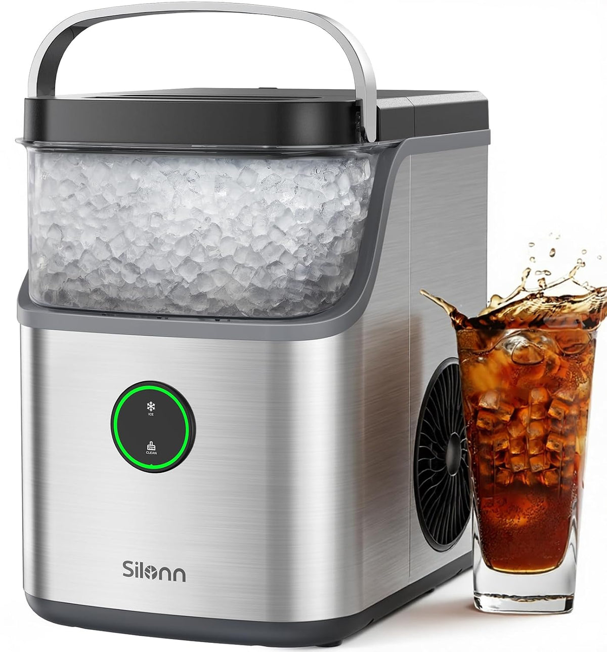 Silonn Nugget Ice Maker Countertop, Auto Drop Ice, Self Cleaning Ice Machine, 40 lbs/24H Soft Chewable Ice, Self Dispensing Nugget Ice Maker for Home, Kitchen and Party