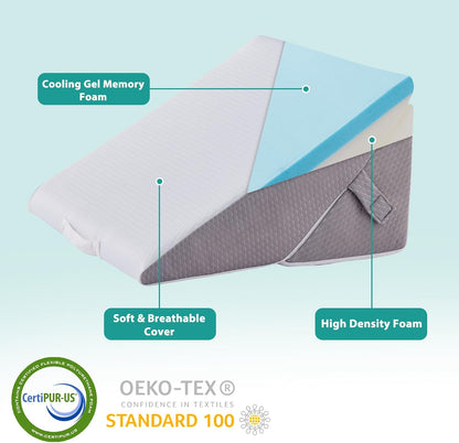 Bedluxe Wedge Pillow Set for After Surgery, Orthopedic Bed Wedge White/Grey Adjustable 9&12 Inch, Bed Wedge Pillow For Headboard, Acid Reflux&Back Pain Relief, Sleeping&Sitting Up, Neck&Lumber Support