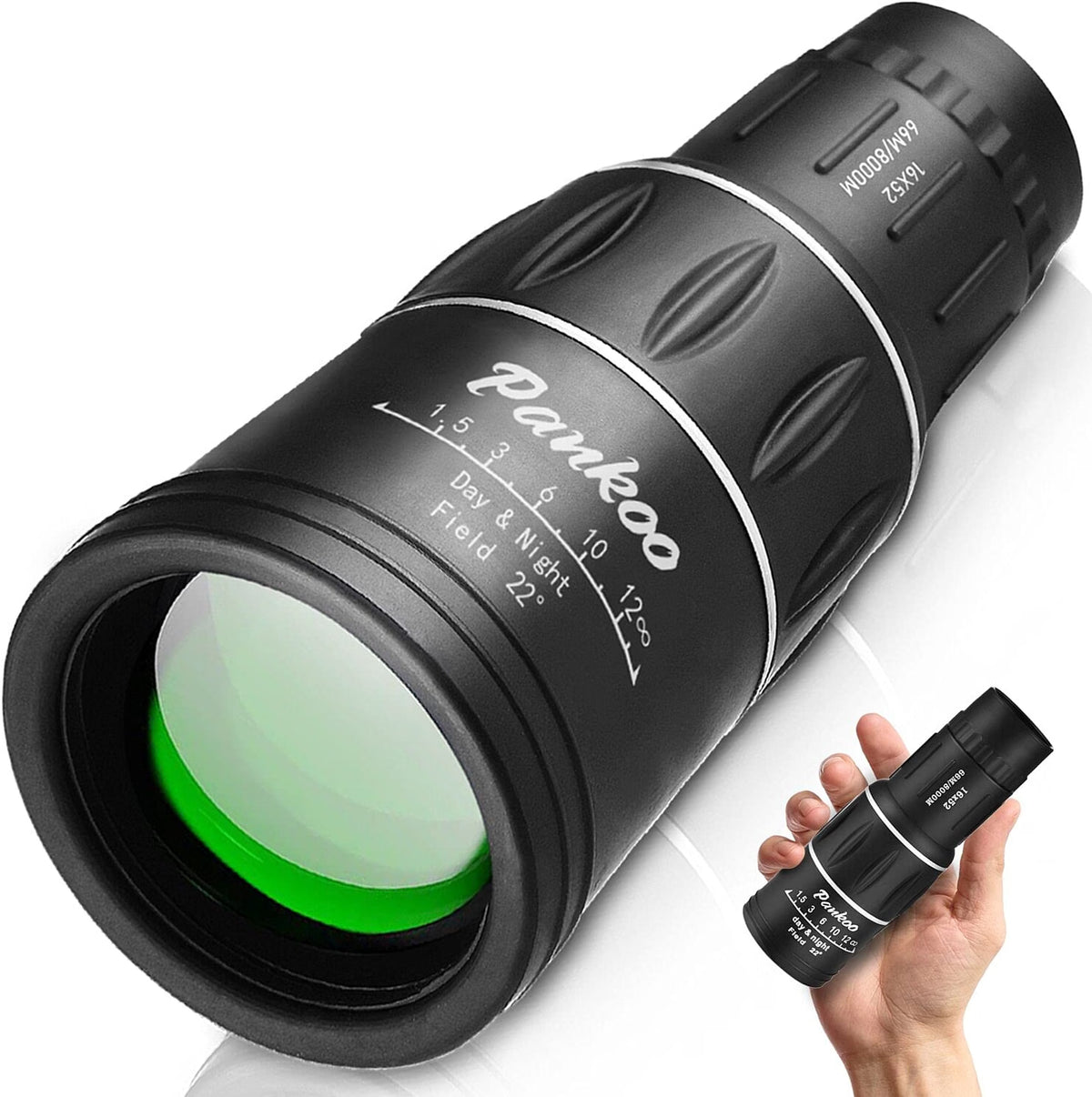 Pankoo 16X52 Monocular Telescope, High Power BAK4 Prism Compact Monocular for Adults & Kids, Waterproof Fogproof Shockproof, Manual Focus for Bird Watching, Hiking, Camping & Travel