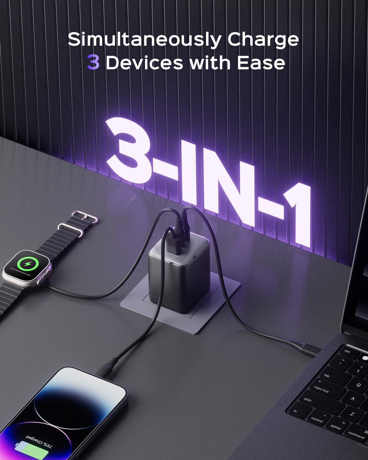 wegear 100W USB C Charger Block, 3-Port Wall Charger Fast Charging GaN Tech, Foldable Plug, Fast Laptop Charger Power Adapter for MacBook, iPad, iPhone 17/16/15 Series, Galaxy S25/S24, (Black)