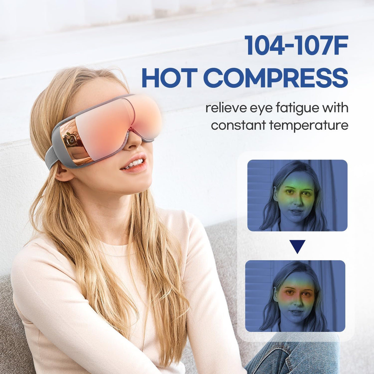 HuBDIC HubiCare Eye Massager with Heat, Vibration and Music, Portable Eye Massage Mask for Relaxation and Eye Comfort, White
