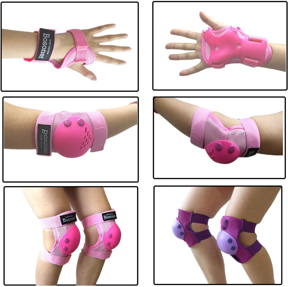 BOSONER Kids/Youth Knee Pads, Elbow Pads & Wrist Guards Set for Ages 3-15, Protective Gear for Roller Skating, Cycling, BMX, Skateboarding & Scooter Riding, Blue