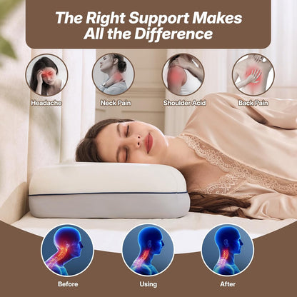 Cervical Neck Pillow, Adjustable Memory Foam for Neck Support, White