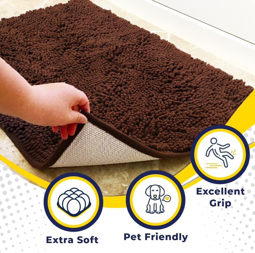 Muddy Mat® | Super Water Absorbent Door Mat Indoor, Microfiber Quick Dry Chenille Entryway Rug, Slip Resistant Front Door Mat, Indoor Mats for Entryway,Machine Washable Pet Rug, Choco Brown 6ft x 9ft