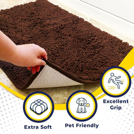 Muddy Mat® | Super Water Absorbent Door Mat Indoor, Microfiber Quick Dry Chenille Entryway Rug, Slip Resistant Front Door Mat, Indoor Mats for Entryway,Machine Washable Pet Rug, Choco Brown 6ft x 9ft