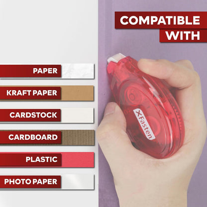 XFasten Adhesive Roller 4-Pack, 8mm x 30ft Double-Sided Glue Tape Runner, Acid-Free Photo-Safe Scrapbooking Adhesive for Crafts, School, Gift Wrapping and Paper Projects