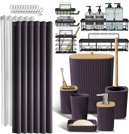 Clara Clark Black Bathroom Set, Shower Curtain Set, Bathroom Accessory Set