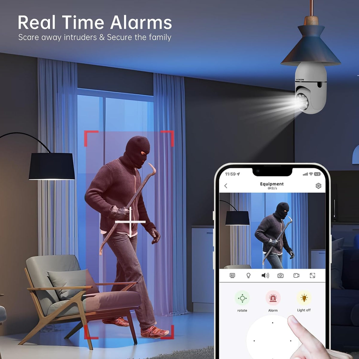 WESECUU Light Bulb Security Camera, 2K Dual-Band Wi-Fi Outdoor Camera with 360° Motion Detection, Two-Way Audio, Color Night Vision, Human Detection, Alexa Compatible