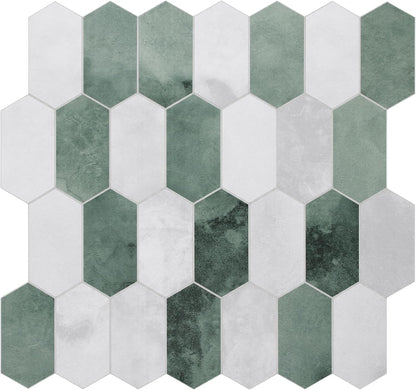 The Tiles Plaza 10-Sheet Peel and Stick Backsplash, 12" x 11.5" Blue Cement Long Hexagon Self-Adhesive Wall Tile, Stone Composite Stick On Decorative Mosaic Tile for Kitchen Bathroom Fireplace