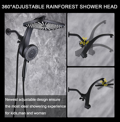 Rain Shower Head with Handheld Showerhead, Black 1.75GPM 460311 12" High Pressure Rainfall Shower Heads, 9 Sprays Handheld Showerheads, Magnetic Docking, Power Jets, 59" Shower Hose