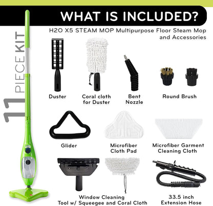 H2O X5 Steam Mop & Handheld Steam Cleaner | 5-in-1 Floor Steamer | Hardwood, Tile & Laminate Cleaner | Carpet Glider Included | Grout, Window & Garment Attachments