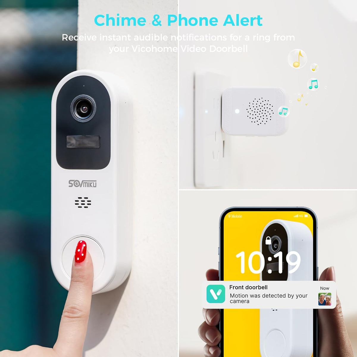 SOVMIKU 2CG6S Solar Security Camera and DB3 2K Video Doorbell with Chime, Wireless Outdoor System, PIR Motion Detection, Two-Way Audio, Color Night Vision, IP65