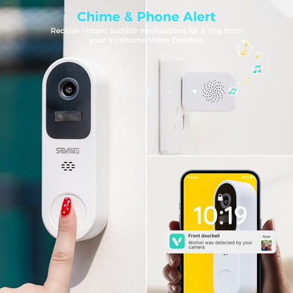 SOVMIKU 2CG6S Solar Security Camera and DB3 2K Video Doorbell with Chime, Wireless Outdoor System, PIR Motion Detection, Two-Way Audio, Color Night Vision, IP65