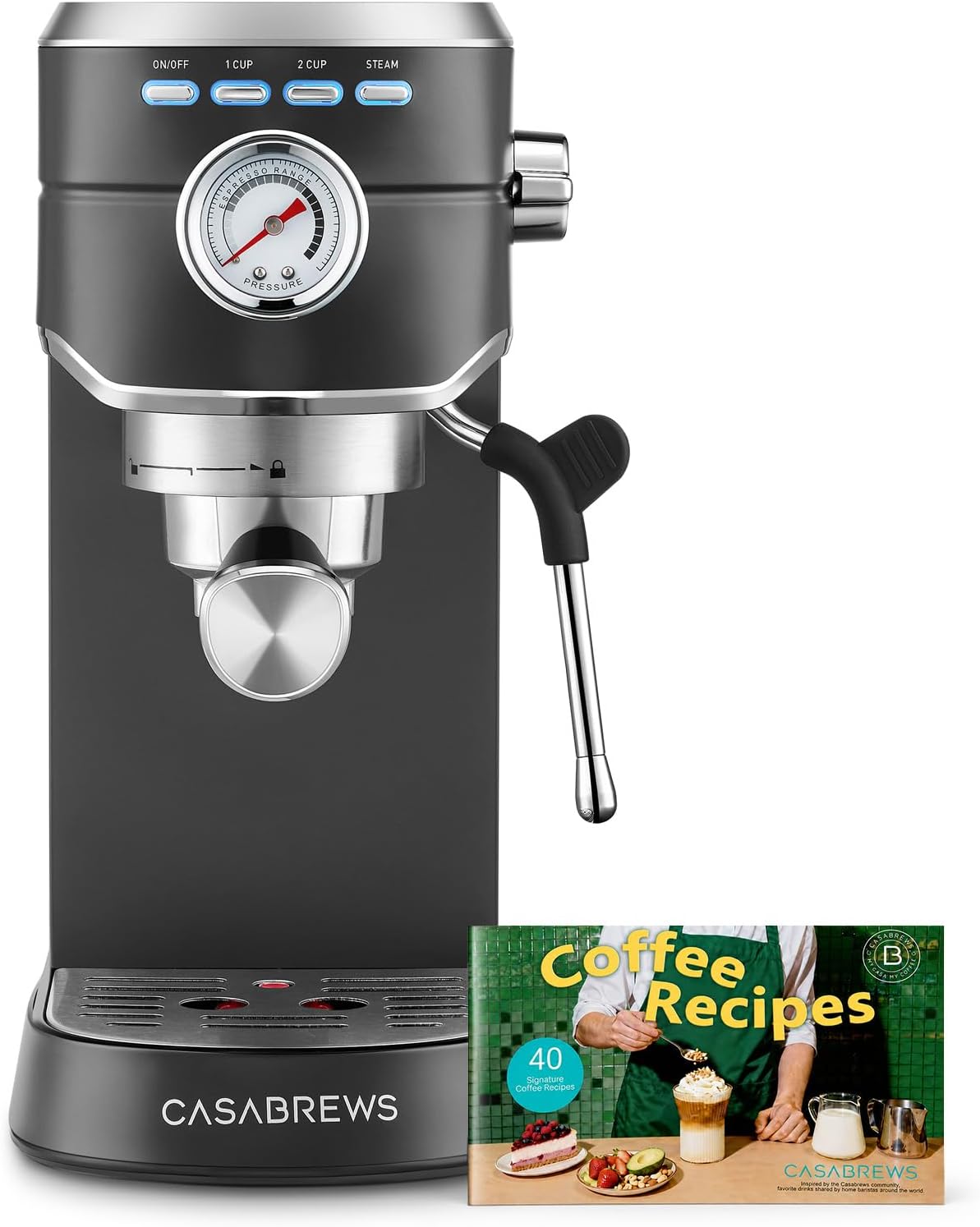 CASABREWS CM5418 Espresso Maker, Compact Espresso Machine with Milk Frother Stainless Steel, 20-Bar Pump, Built-in Pressure Gauge, Powerful Steam Wand for Cappuccino Latte for Home, 34oz Water Tank