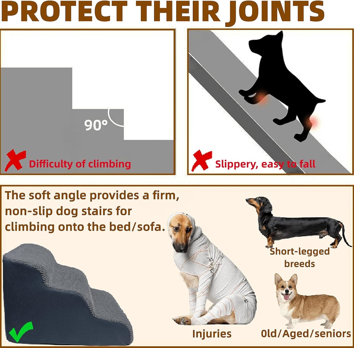 Necrely 5-Step Dog Stairs for 23-Inch High Beds & 20–30 Inch Couches, Non-Slip Pet Steps for Small, Large Dogs & Cats, Grey