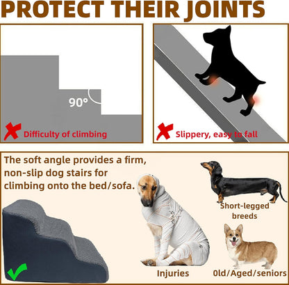 Necrely 5-Step Dog Stairs for 23-Inch High Beds & 20–30 Inch Couches, Non-Slip Pet Steps for Small, Large Dogs & Cats, Grey