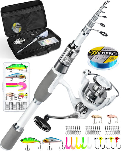 Ghosthorn Fishing Rod and Reel Combo, 6FT Silver Blade Telescopic Fishing Pole with Spinning Reel, 30-Ton Carbon Fiber, Carrier Bag, Fishing Line & Lure Box for Saltwater & Freshwater