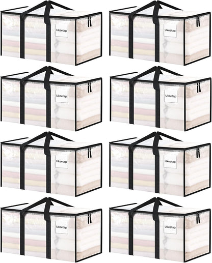 ukeetap 8 Pack Extra Large Clothes Storage Bins with Lids, Clear