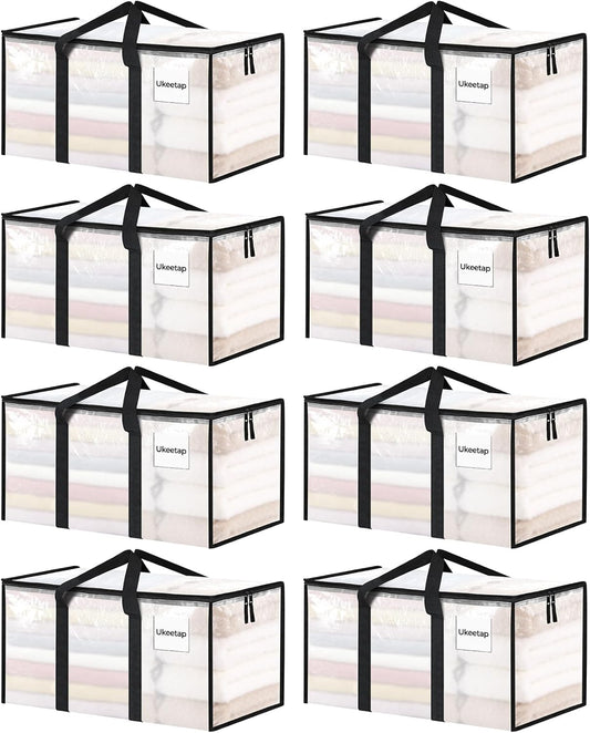 ukeetap 8 Pack Extra Large Clothes Storage Bins with Lids, Clear