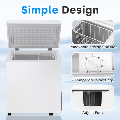 DOGHLY 2.0 Cu.Ft Chest Freezer, Small Deep Freezer with Removable Basket Mini Freezer with 7 Adjustable Temperature, Compact Food Storage Freezer Chest for Home Office Garage Apartment, White