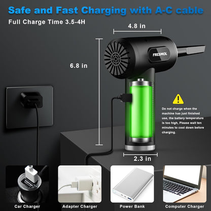 FRESMOL Compressed Air Duster | 100,000 RPM Rechargeable Electric Air Blower with 3 Speeds, LED Display & 10 Cleaning Attachments