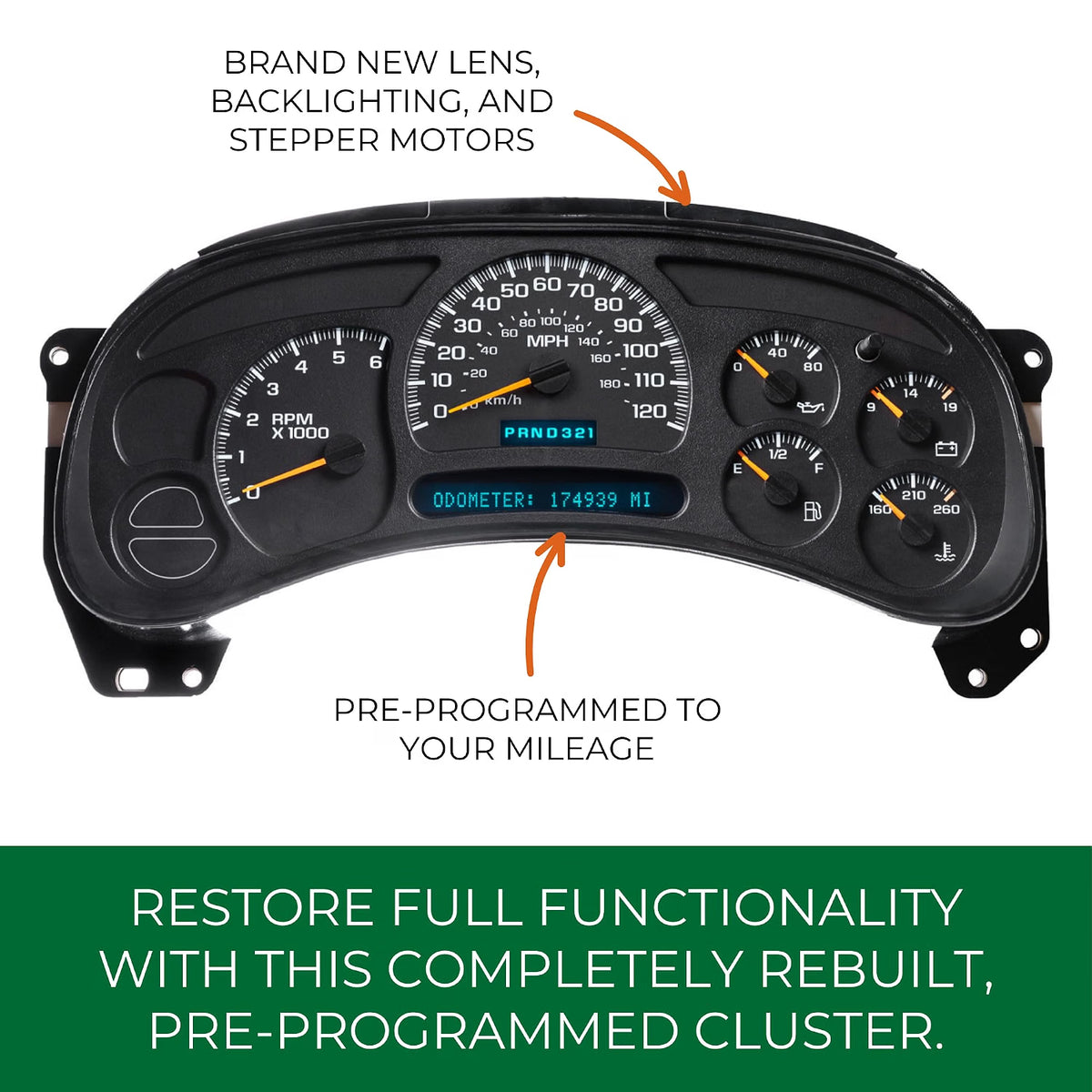 HyperionFlo Essentials Programmed Instrument Cluster for 2003–2006 Silverado, Tahoe, Avalanche, Suburban, Yukon & Sierra Models