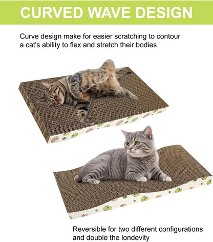 TIMHAKA Cat Scratching Board, Double-Sided Corrugated Cardboard Cat Scratcher with Catnip, Premium Scratch Texture Pad for Indoor Cats, Pack of 2, Apple