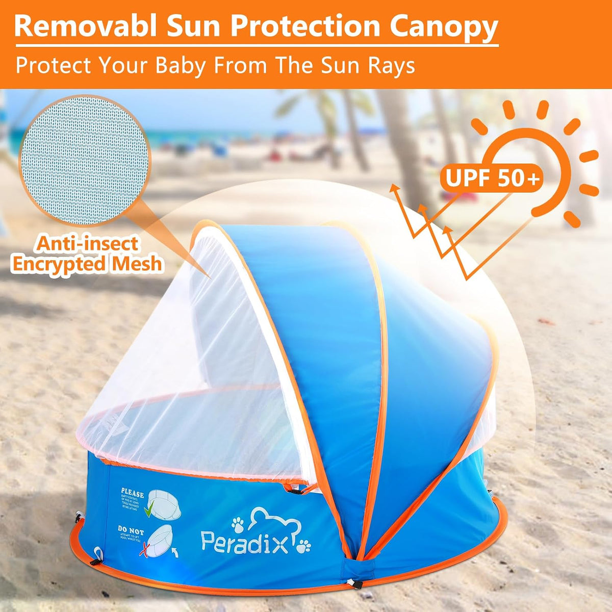 Peradix 4-in-1 Pop-Up Pool Tent for Kids & Pets, Baby Paddling Pool, Ball Pit & Beach Tent with UPF 50+ Canopy and Detachable Mosquito Net