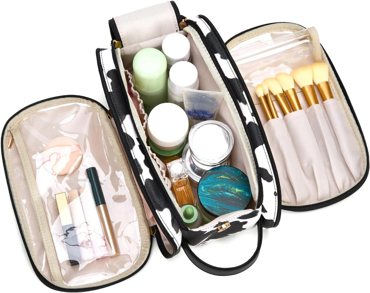Wrangler Large Makeup Bag Travel Toiletry Bag Portable Cosmetic Bag Cute Makeup Organizer with Handle and Multiple Pockets & Dividers for Women