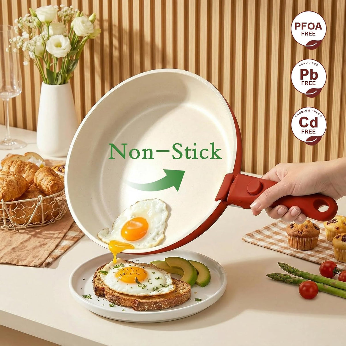 GIPP Pots and Pans Set Non Stick,Kitchen Cookware Set Detachable Handle, Non Toxic Cooking Pan Set with Frying Pans Set,RV Cookware Sets for All Stoves, Red...