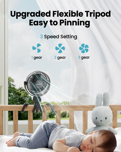 Gaiatop Mini Portable Stroller Fan, Small Clip-On Fan, 3-Speed Rechargeable, Black