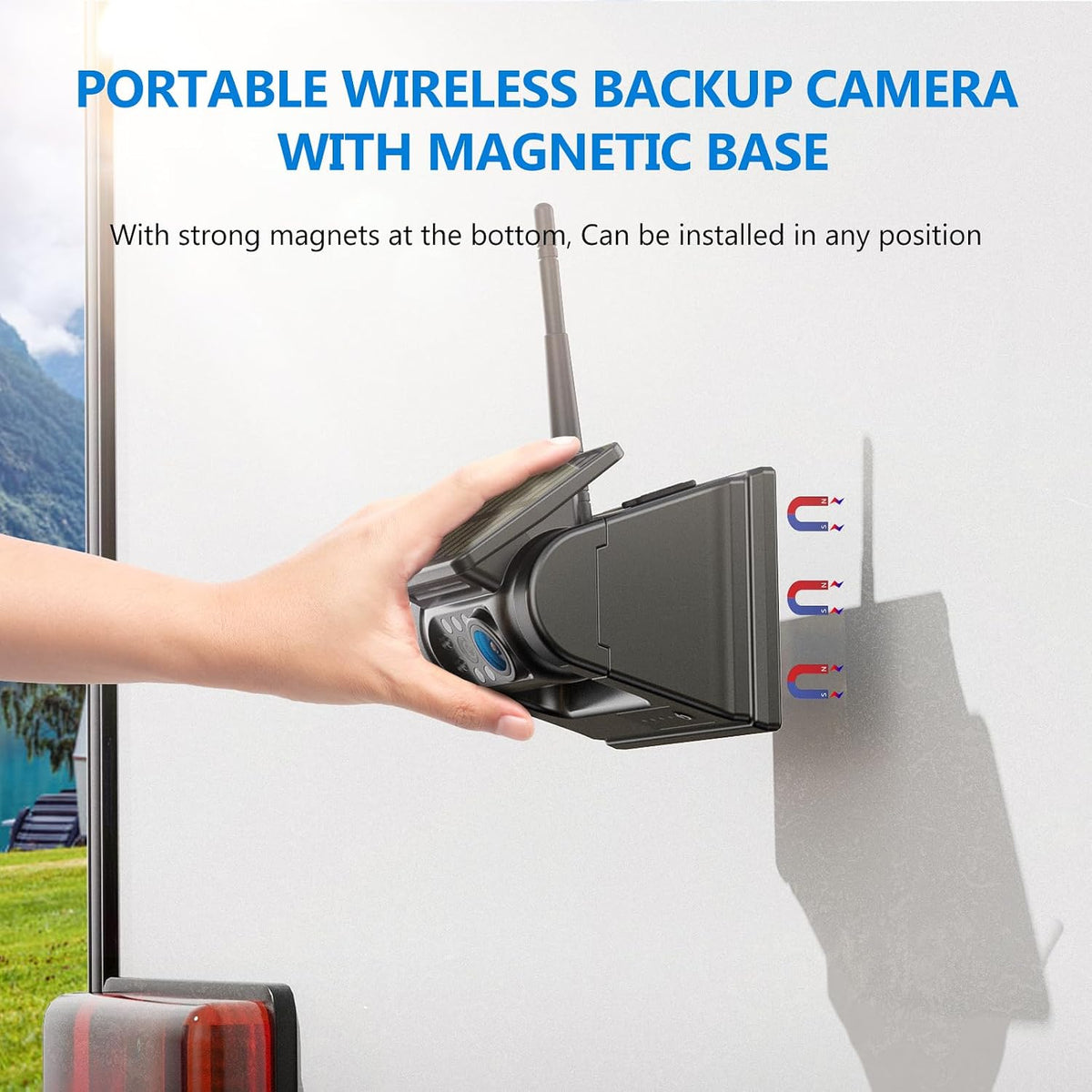 2 Magnetic Solar Wireless Backup Camera with 7" 1080P IPS DVR Monitor 1Min DIY Setup Rechargeable Reverse Camera System for Hitching Gooseneck Horse Trailer Fifth Wheels RV Camper Truck Car AP7-2