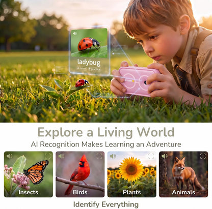 Kids Learning Camera for Ages 3-10, 5 Languages, Snap & Learn Recognition, Parent App Control, 4G LTE & Wi-Fi, 5 Learning Guides, 2.8-Inch Touchscreen, 32GB, Back to School Gifts, Pink