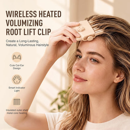 HyperionFlo Essentials Root Volumizing Heated Comb, 2-Piece Root Lift Clip, Dual-Temperature USB-C Rechargeable Hair Styling Tool